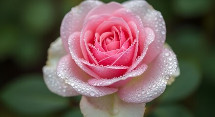 Beautiful Pink Rose in Dew Drops.