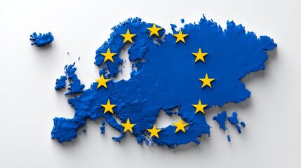 European union flag overlay on 3d map of europe with golden stars