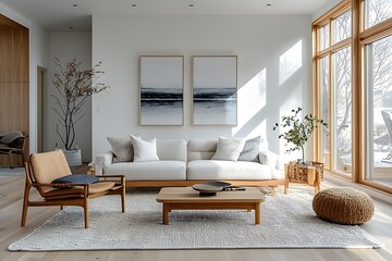 Fototapeta premium Minimalist lounge with wooden furniture style high resolution picture