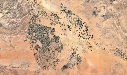 Saudi Arabian Farmland: High-Resolution Satellite View of Center Pivot Irrigation