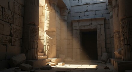 Ancient Egyptian Ruin Passageway Sunlight.