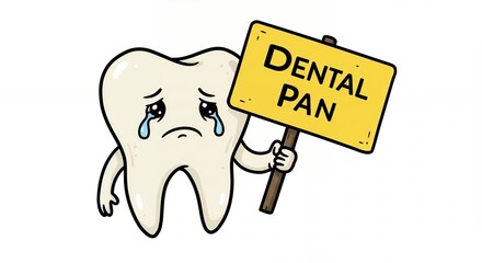 Obraz premium Sad tooth holding sign dental pan