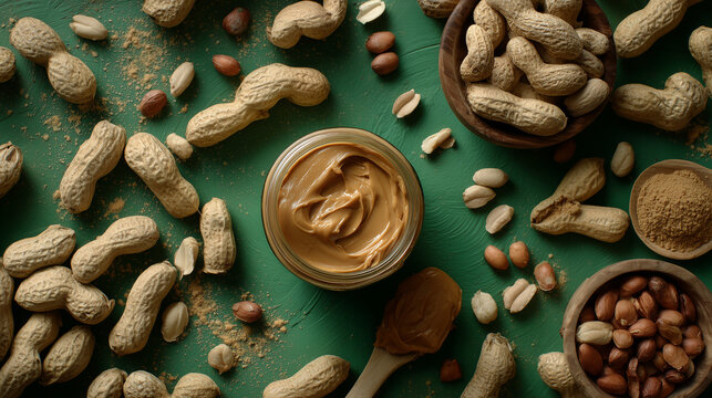 Creative Flat Lay of Peanuts and Peanut Butter for Awareness