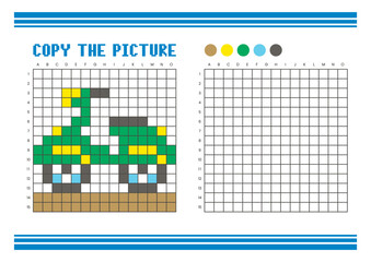 Copy the picture grid drawing worksheet for kids. Pixel art scooter
