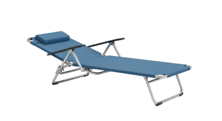 Isolated chaise lounge with arms and headrest for relaxation outdoors, summertime fun