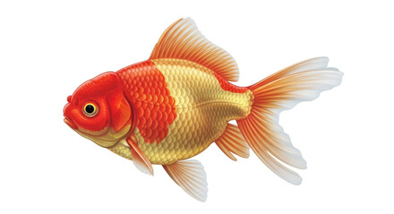 Obraz premium Isolated Fancy Goldfish a Pet in a Tank or Aquarium with Decorative Features and Long Fins