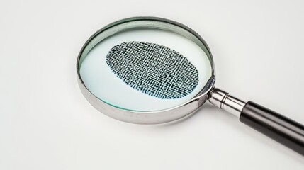 Fingerprint under magnifying glass on white background