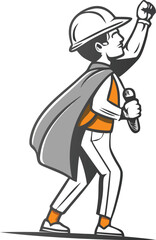Superhero Construction Worker Vector Illustration