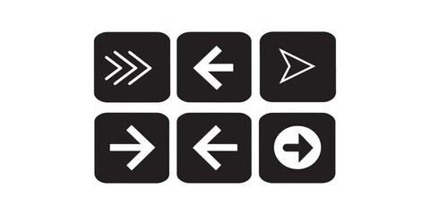 Set of bold black arrow icons pointing right,  pointing left, Chevron and Solid Arrow Collection, Direction Symbols, Arrow Cursor. Arrow vector icon. Simple arrow set. Vector illustration.