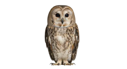 Fotobehang Uil Isolated, tawny owl portrait against a neutral background, showing plumage and large eyes  © Sergiu