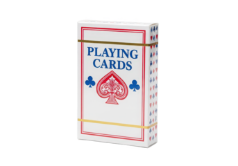 A neatly packaged deck of playing cards featuring a classic design, set against a clean background