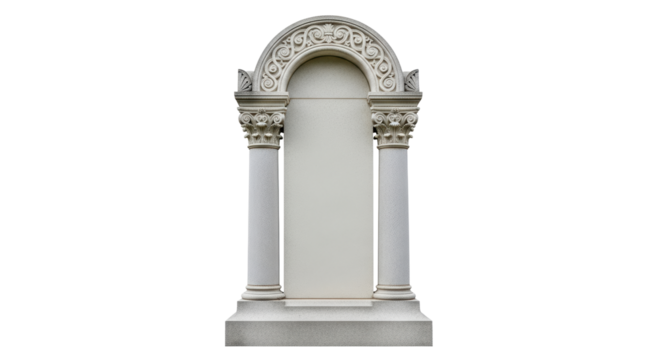 Isolated architectural feature with fluted columns and decorated archway, entranceway