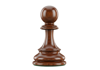 A polished wooden pawn chess piece standing elegantly on a reflective surface, showcasing its craftsmanship