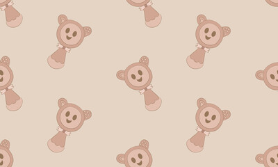 Seamless Baby Rattle with Bear Design Hand drawn Cute Pastel Nursery Pattern