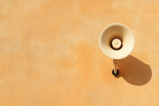 Loudspeaker on Wall: The simple yet powerful image of a loudspeaker mounted on a textured, inviting wall, casting a shadow. Its purposeful placement against a warm backdrop ignites intrigue.