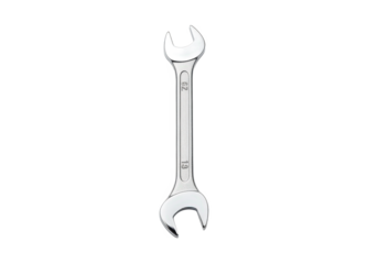 A shiny silver adjustable wrench standing upright against a plain background, ideal for tool-related content