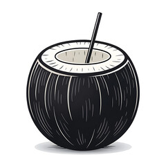 Hand drawn black and white coconut drink with straw