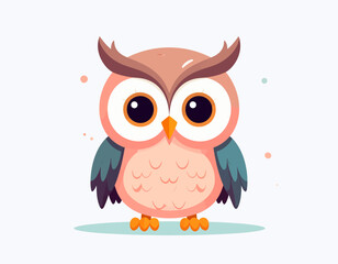 Fototapeta premium Cute cartoon owl illustration with big eyes and wings.
