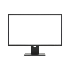 Modern computer monitor display showing a black screen on a stand transparent background
