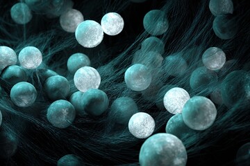 Soft Glowing Orbs Over Dark Teal