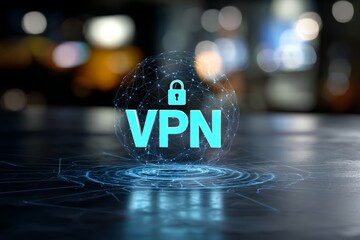 Vpn security concept with digital network and lock symbol in futuristic style