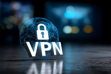 Vpn protection concept with digital lock and network connections