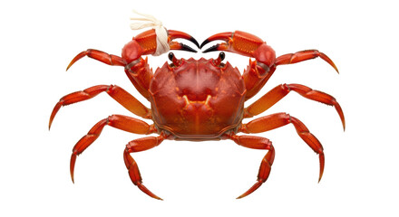 Isolated red rock crab with tied claws, marine animal for seafood market or restaurant