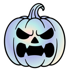 Holographic Pumpkin Icon with Angry Face Isolated on Background