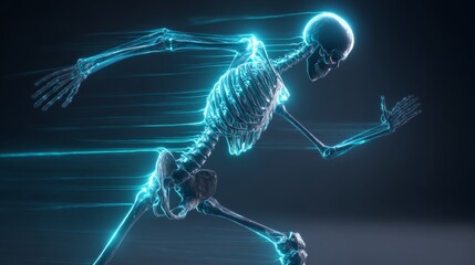 Glowing skeleton in motion: futuristic high-speed anatomy concept