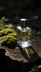 Perfume Bottle with Moss and a Water Droplet