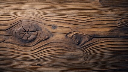 Naklejka premium A close-up shot of a weathered wooden surface, showing intricate grain patterns and natural textures. The warm tones of the wood create a sense of rustic charm