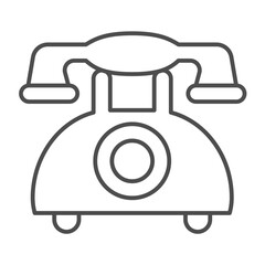 Vintage telephone with analog dialing thin line icon, info tech concept. Vector graphics. Telephone with button, emergency sign on white background, outline style icon for mobile or web design.