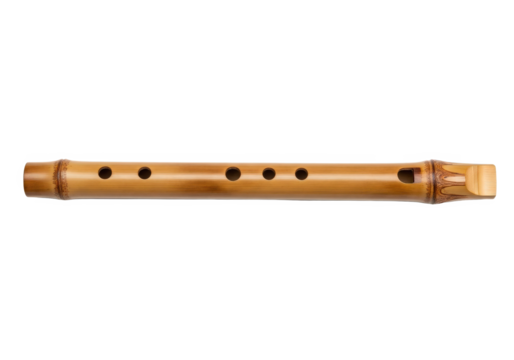 Bamboo flute resting on a plain background, showcasing its craftsmanship and natural color