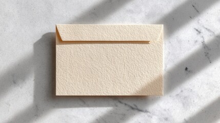 Envelope On Marble Surface With Soft Shadows. Minimalist Stationery Design For Elegant Correspondence