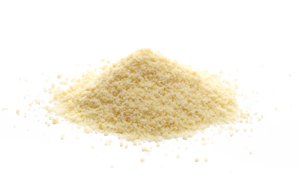 Parmesan cheese grated pile isolated on white, side view	
