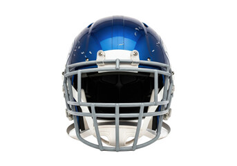 Blue football helmet on a white background, showcasing its design and protective features