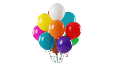 Isolated bunch of vibrant balloons for birthday party or celebration event decoration.