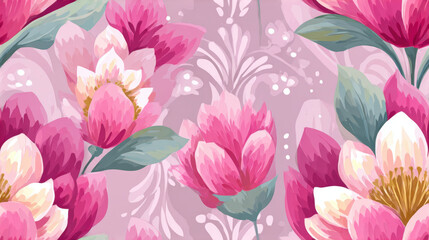 Seamless Abstract flower, Vibrant floral pattern featuring pink and white flowers against a soft pink background, ideal for decorative or artistic use.