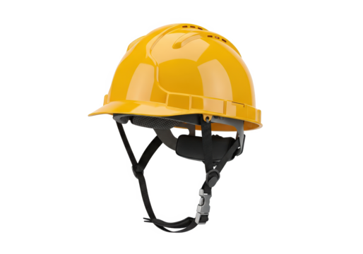 Bright yellow hard hat positioned on a clean surface, symbolizing safety in construction environments