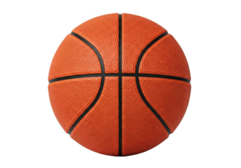 Close-up view of a basketball highlighting its texture and seams against a plain background
