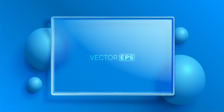 Glass frame with colored spheres on background. Vector illustration