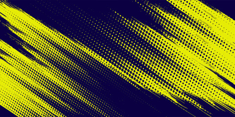 Dots halftone yellow and dark blue color pattern gradient grunge texture background. vector grunge sport.modern
