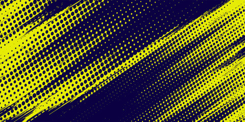 Dots halftone yellow and dark blue color pattern gradient grunge texture background.