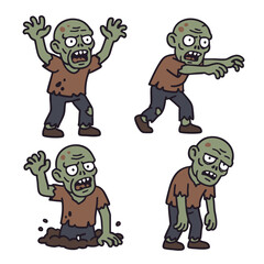 Cartoon zombies in various poses, Halloween theme