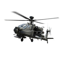 Isolated attack helicopter displaying powerful rotorcraft design and precision engineering
