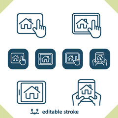 Smart Home Icons. House, Technology, Tablet, Hand Icon