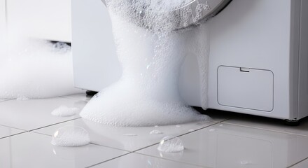 Overflowing washing machine causing bubbles on the floor