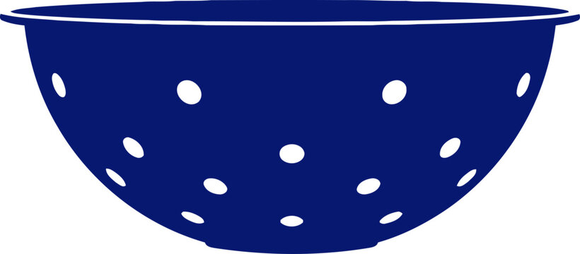 classic blue colander graphic for kitchen and farmhouse designs, isolated on transparent background