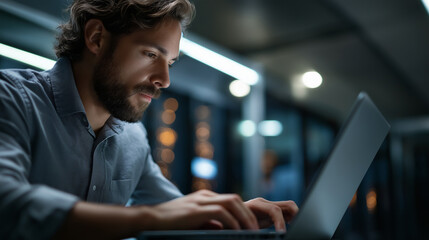 A close up of an admin troubleshooting connectivity in a data center using AI on a laptop server racks humming screens showing deep learning diagnostics AI troubleshooting