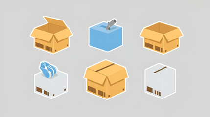 3D cardboard box icon set vector illustration